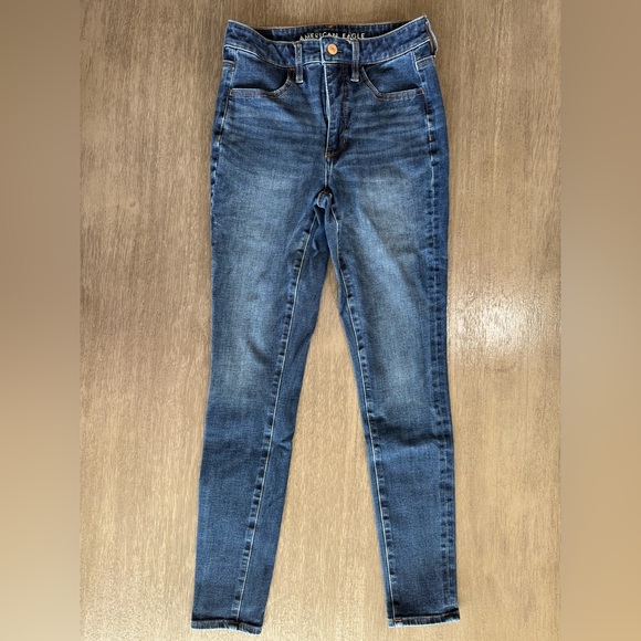 AEO Dark Blue Wash Denim Super High Rise Jegging Skinny Jeans 2 - Picture 1 of 12